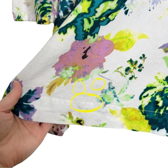 Premise Linen Rayon Blend Floral V Neck 3/4 Length Sleeve Blouse - Picture 5 of 12